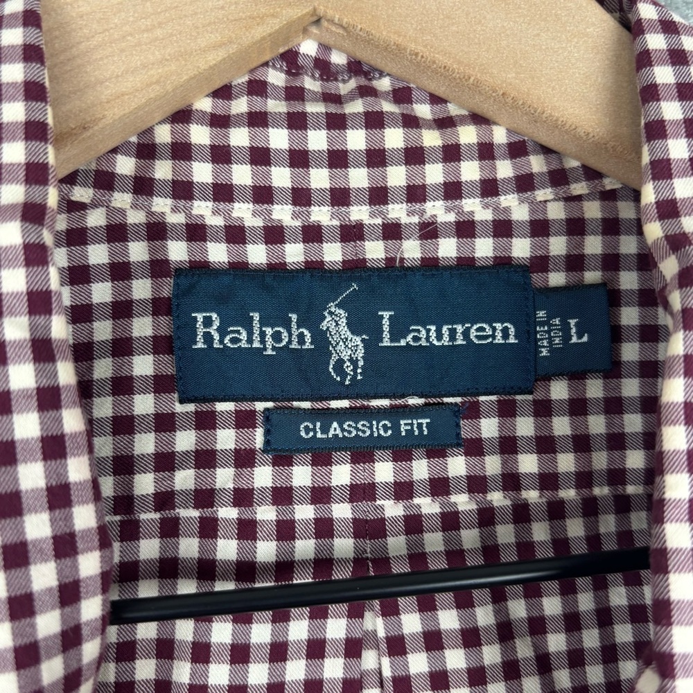 Ralph‎ Lauren Shirt Mens Large Classic Fit Burgundy Gingham Button Down - Picture 4 of 12
